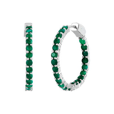 Finecraft 30mm Hoop Earrings with Emeralds in Sterling Silver