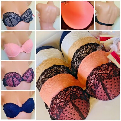 3-6 Bras Strapless Clear & Removable Multi-Way Strap Padded Push up Bra  34C-40C