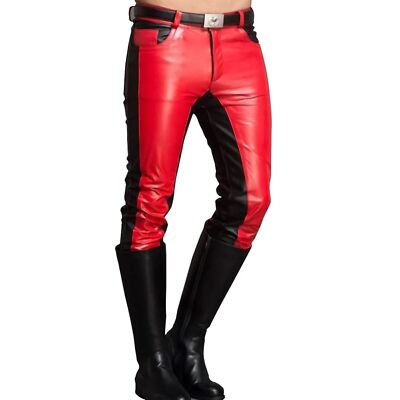 Uomo Rosso Nero Originale Design Pelle Pantaloni Colore Rosso Moda Wearpro