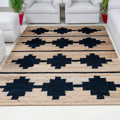 Hand Woven Black & Brown Southwestern Jute Rug by Tufty Home -V08