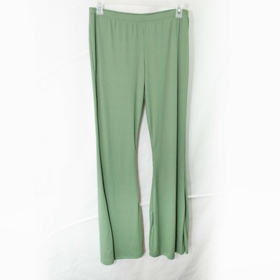 NEW Just Polly Pull On Flared Pants Juniors XL Green Ribbed Casual Lounge F08X