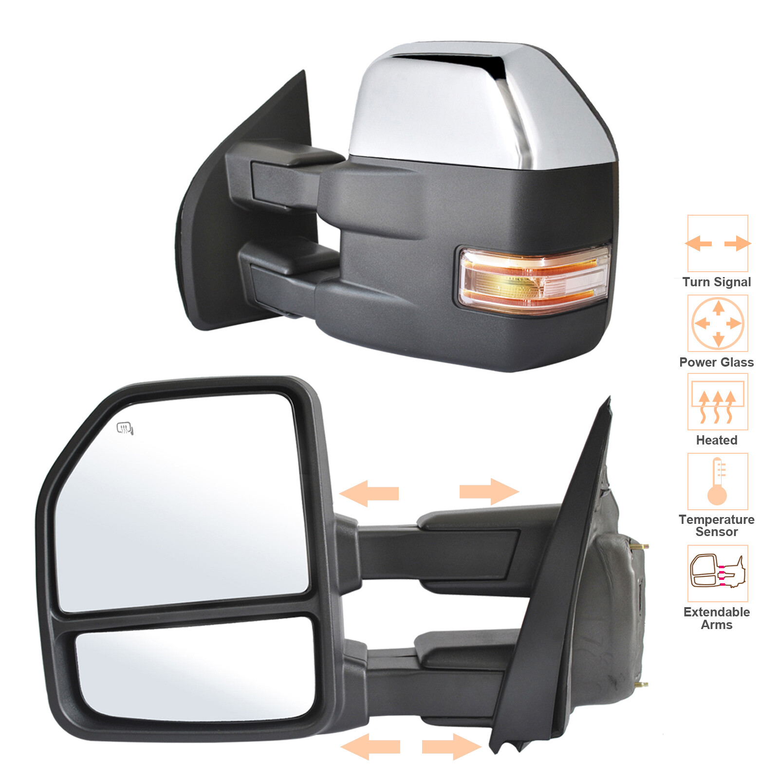 Par De Espejos De Remolque SCITOO Para Ford F-150 2015-2020 – Eléctricos, Calefactados, Con Intermitente Y Plegado Manual, Negros Texturizados