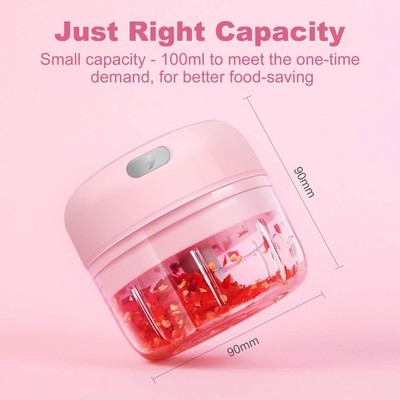 Electric Mini Garlic Chopper [Portable, Wireless, 100ml] Mini Electric Chopper with Spoon, Electric Food Chopper Tool, Mini Chopper for Mashing Onion, Garlic, Chili, Peppers, Nuts(Pink) Additional Image