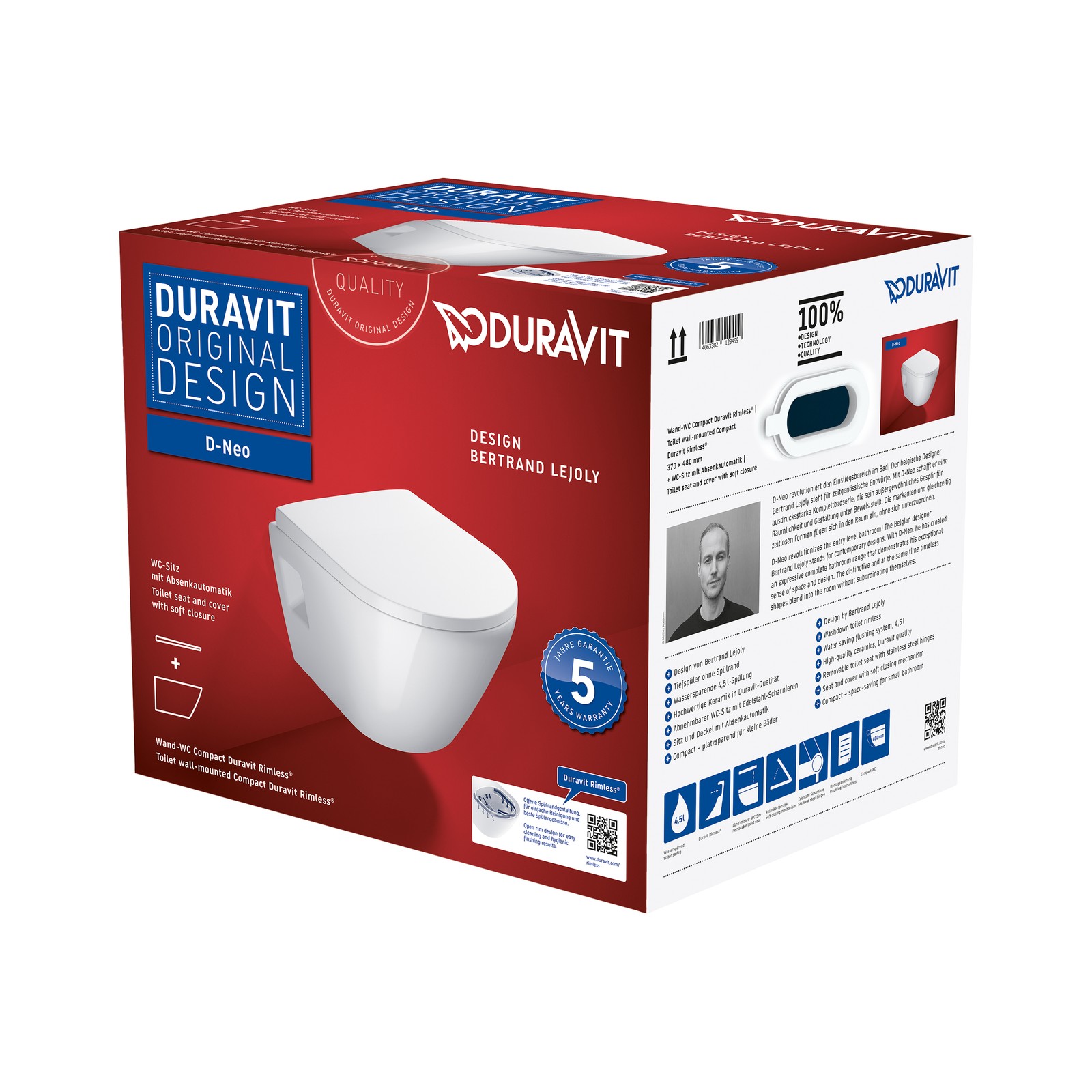 DURAVIT D-Neo Compact WC Set WC-Sitz Wand-WC Toilettensitz Absenkautomatik - Bild 5 von 5