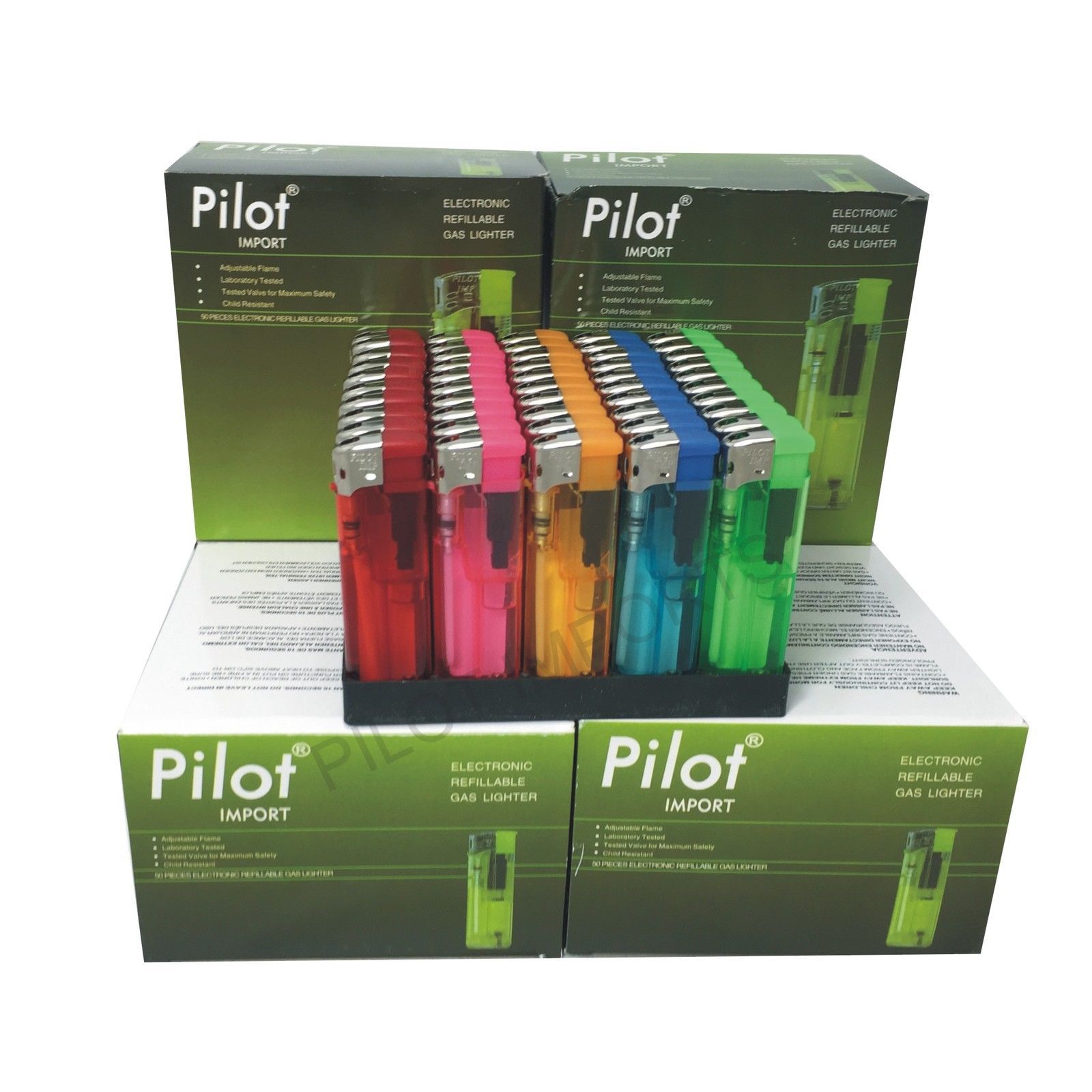 50 ELECTRONIC LIGHTERS REFILLABLE GAS CHILD SAFETY ADJUSTABLE FLAME IN