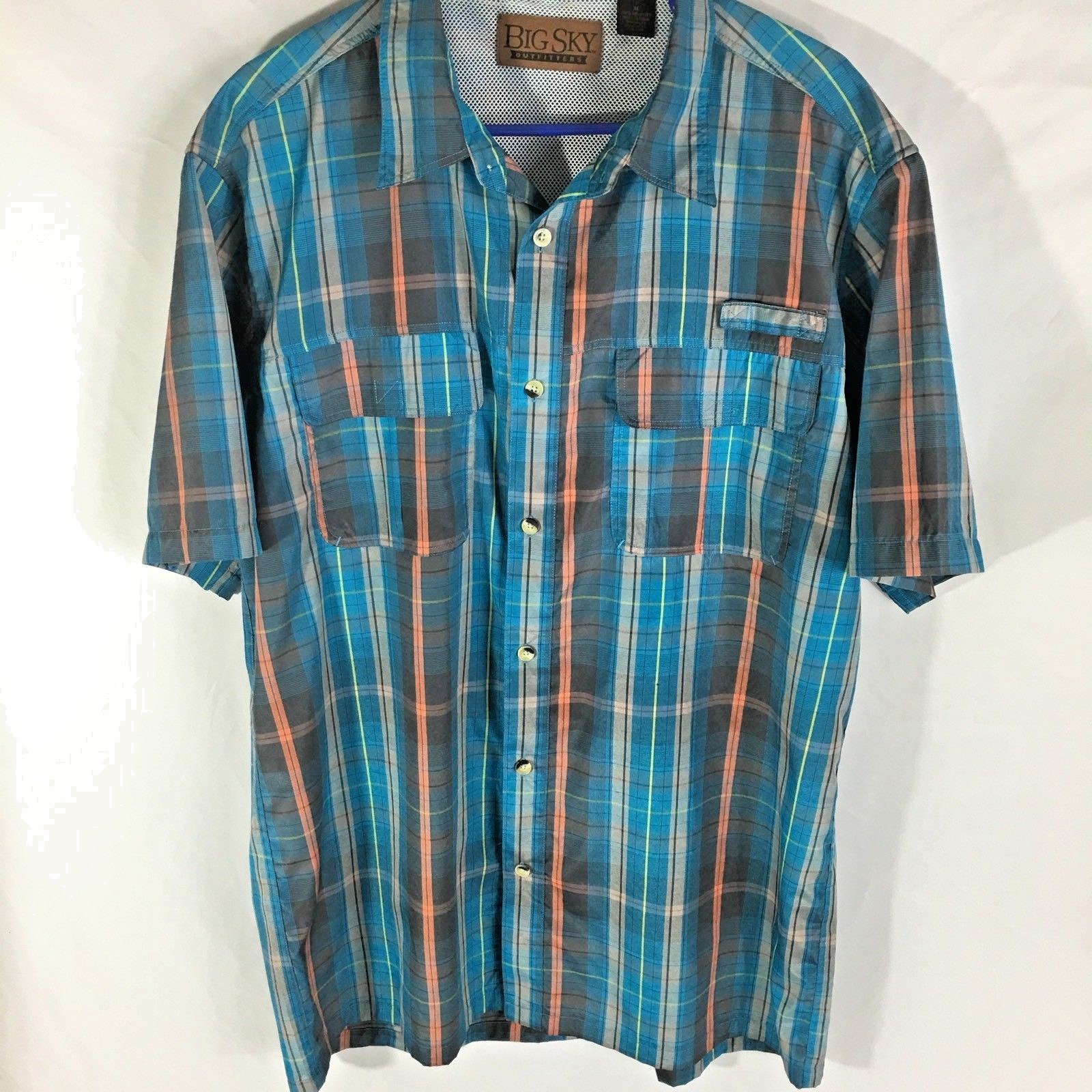 Big Sky Outfitters Blue Coral Short Sleeve Mens Vented Fishing Shirt XL EUC (Y89
