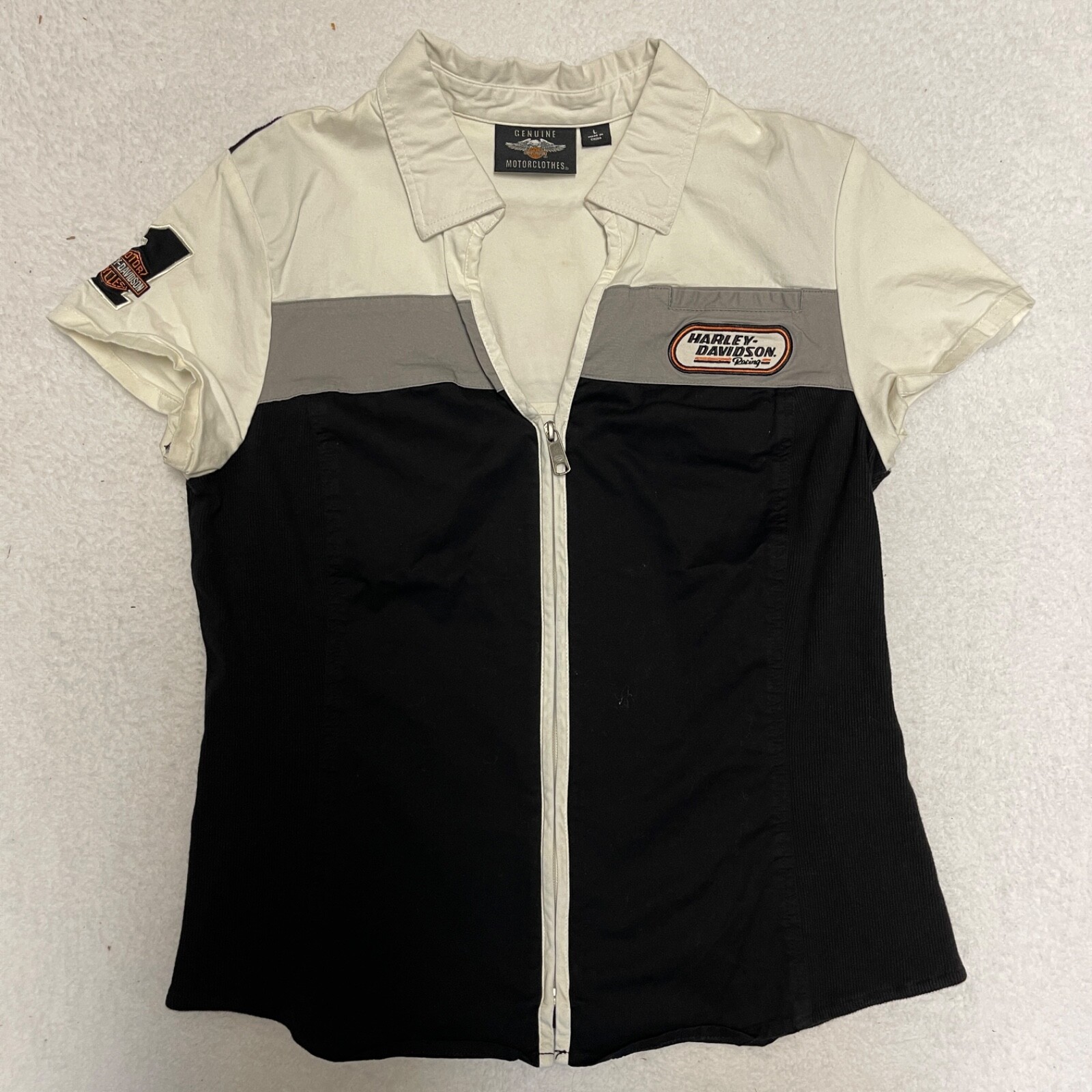 Harley Davidson HD Racing Logo Short Sleeve Color Block Zip