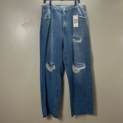 Refuge Denim Blue Distressed Super Wide Junior's Jean Pants Size 13