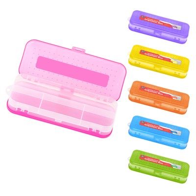 Box, Plastic Double Deck Pencil Case With 7 Compartments - B