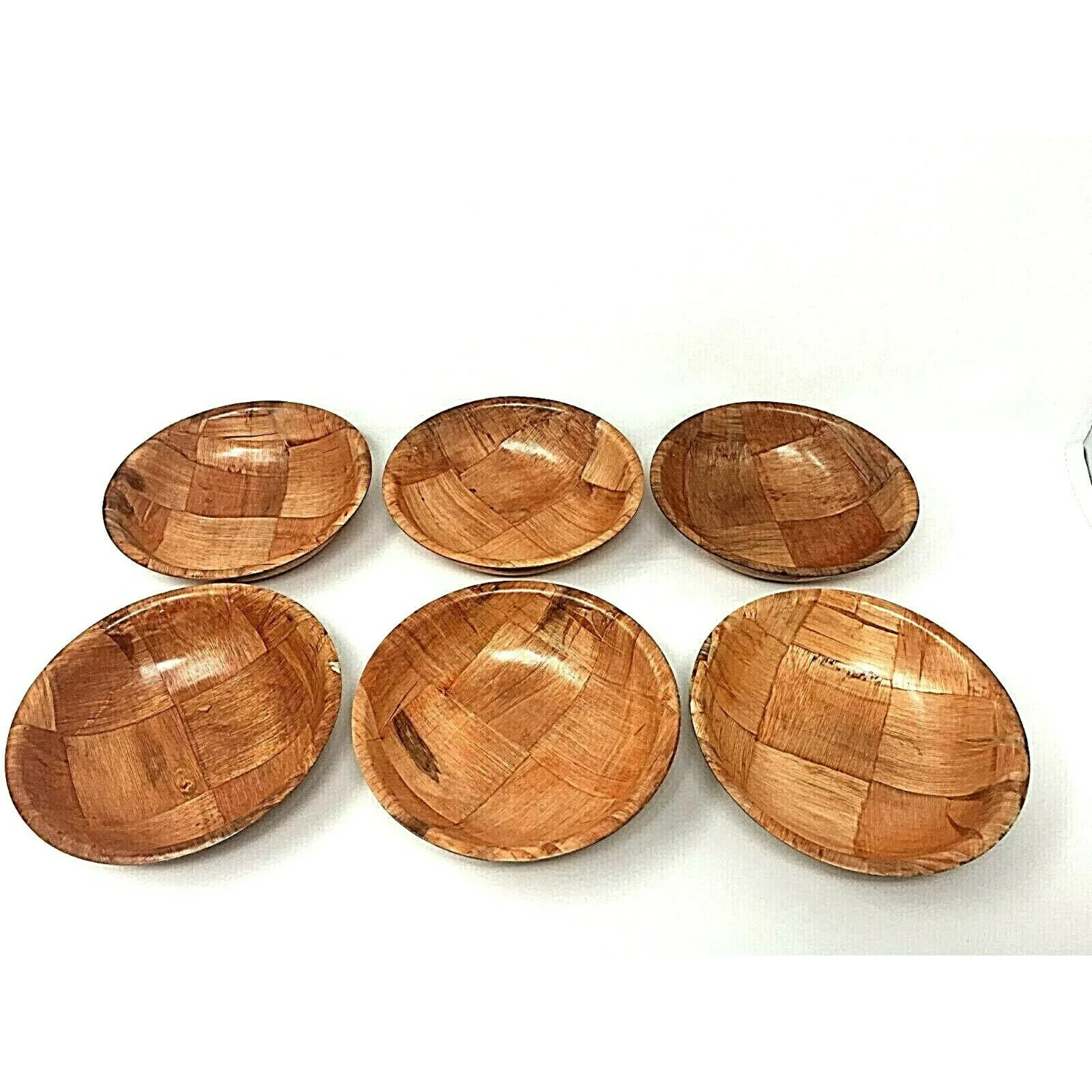 Grace Natural Wooden Woven Salad Bowls, 6 Inch Snack Bowls, Set of 6 Party Fruit