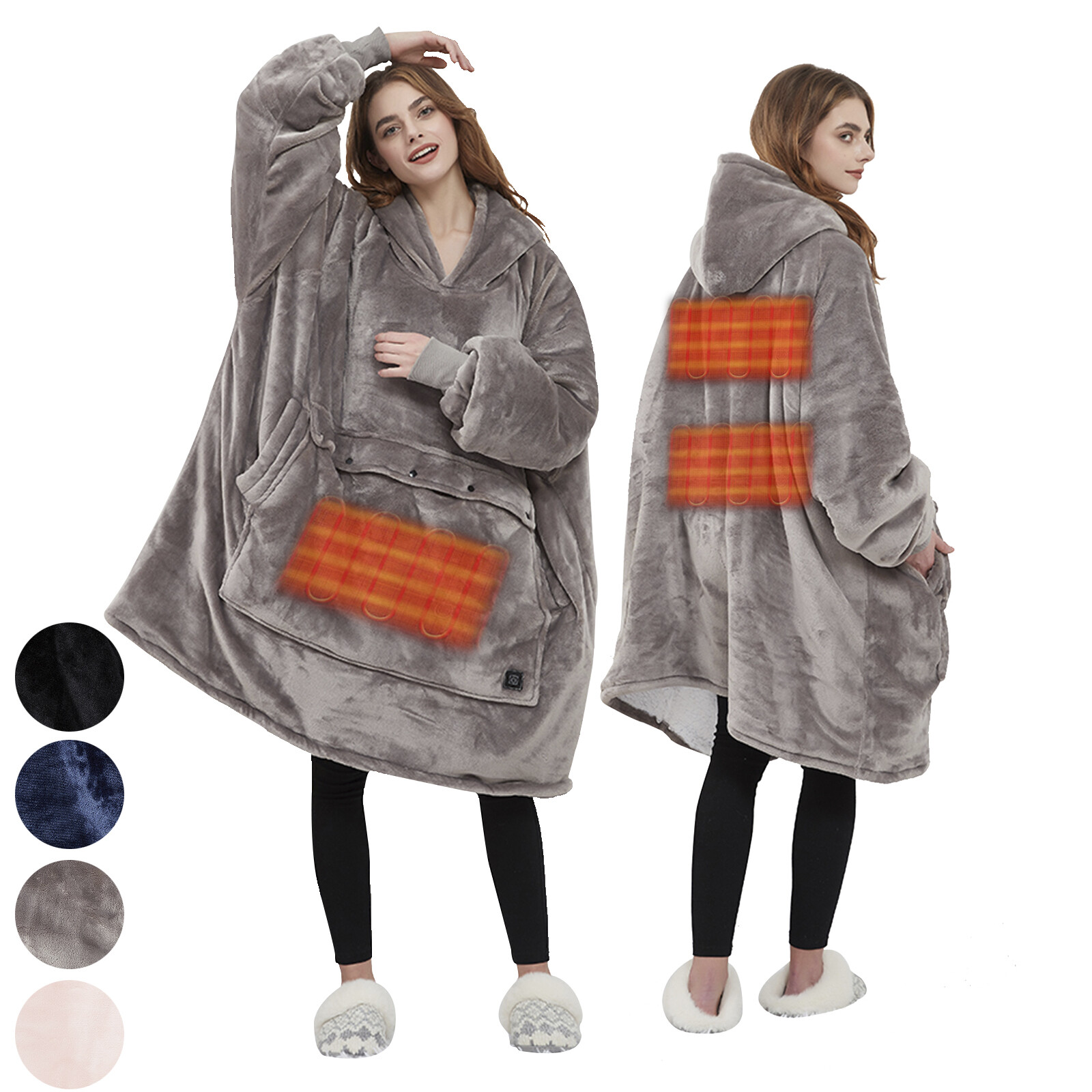 Electric Oversized Blanket Hoodie Heated Giant Sherpa Fleece Unisex Sweatshirt