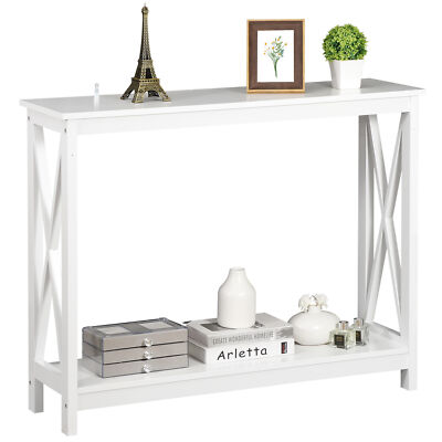 Console Table Entryway Storage Shelf Wood Side Display Accent Sofa Table White