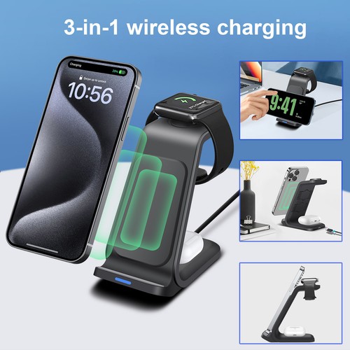 15W 3in1 Wireless Charger Station Charging Dock For iPhone 15 Apple Watch 9 8 7 
