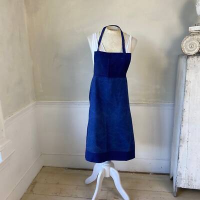 小物 30s-40s French Vintage Heavy Hemp Apron Vintage Apron French Faded Crackled Indigo Blue Cotton Denim