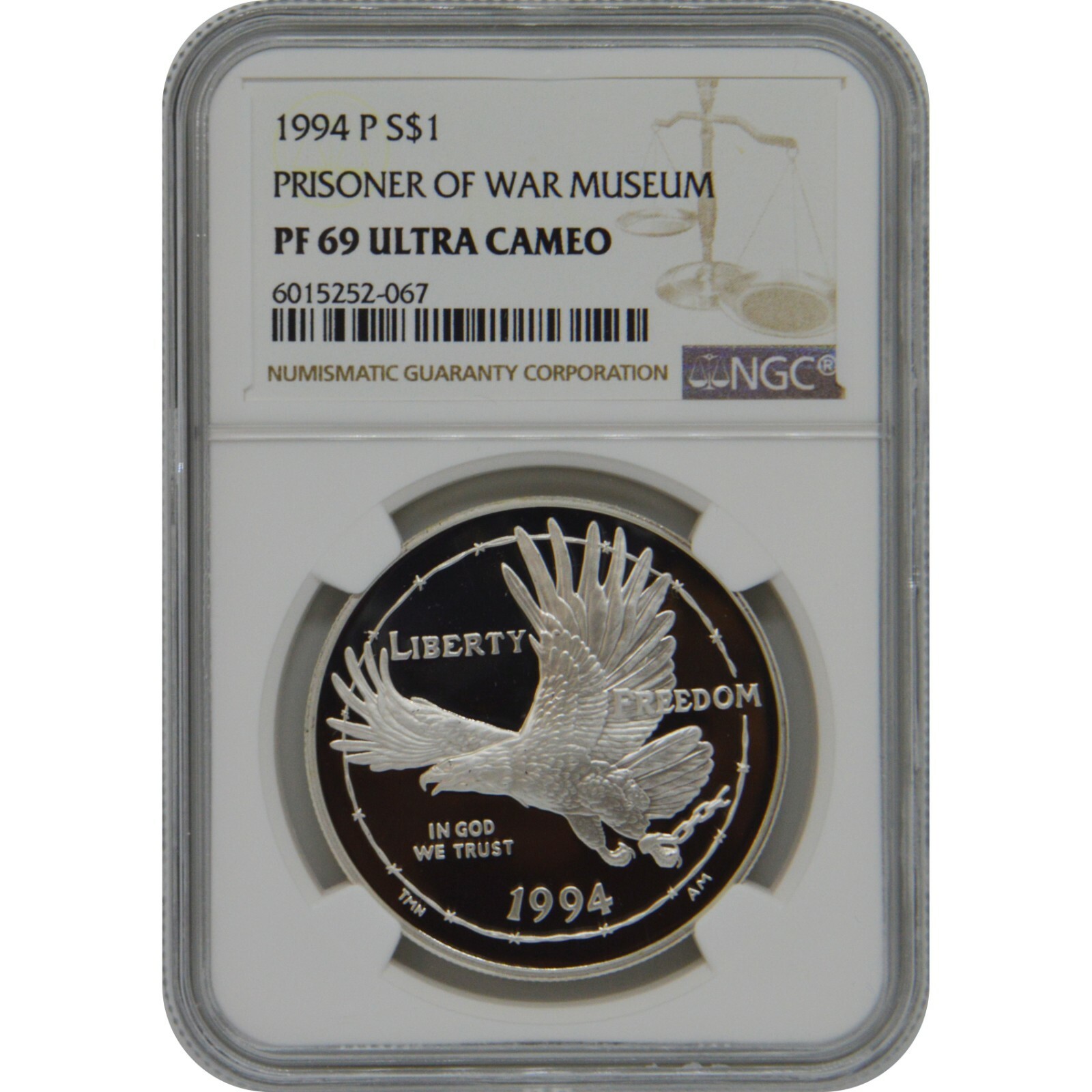 1994-P POW Museum NGC PF69 Proof Commemorative Silver One Dollar Coin