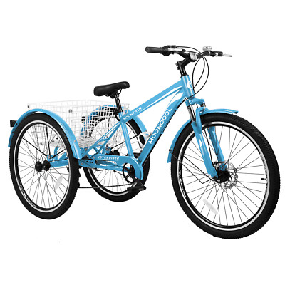 Mooncool Adult Trike 24''/26''/27.5'' 7-Speed MTB Tricycle 3-Wheel Bike w/ Basket