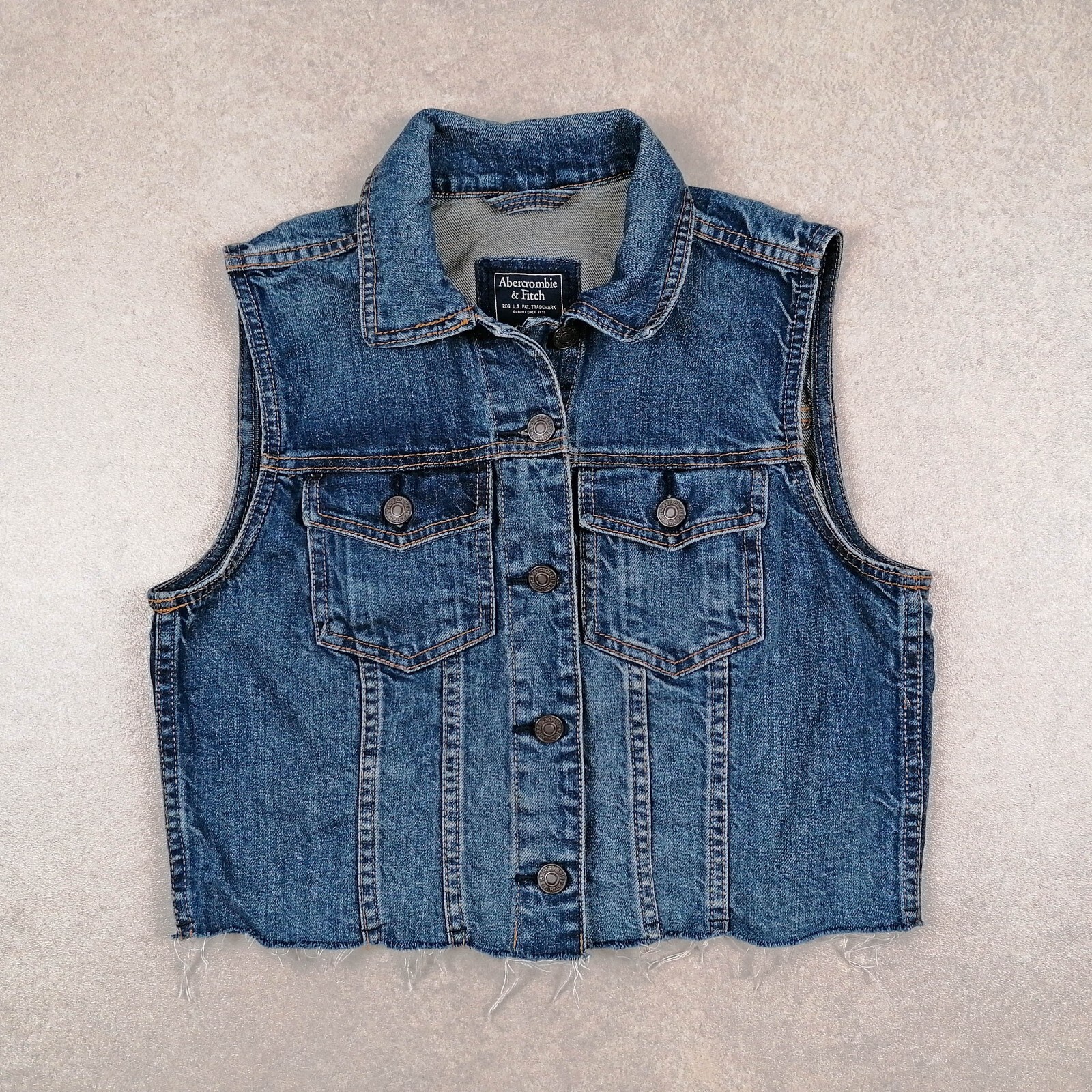ABERCROMBIE & FITCH Vintage Y2K Denim Vest Top Jeans Frayed