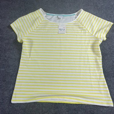Jaclyn Smith Shirt Womens 2XL XXL Yellow White Striped Short Sleeve Stretch NWT