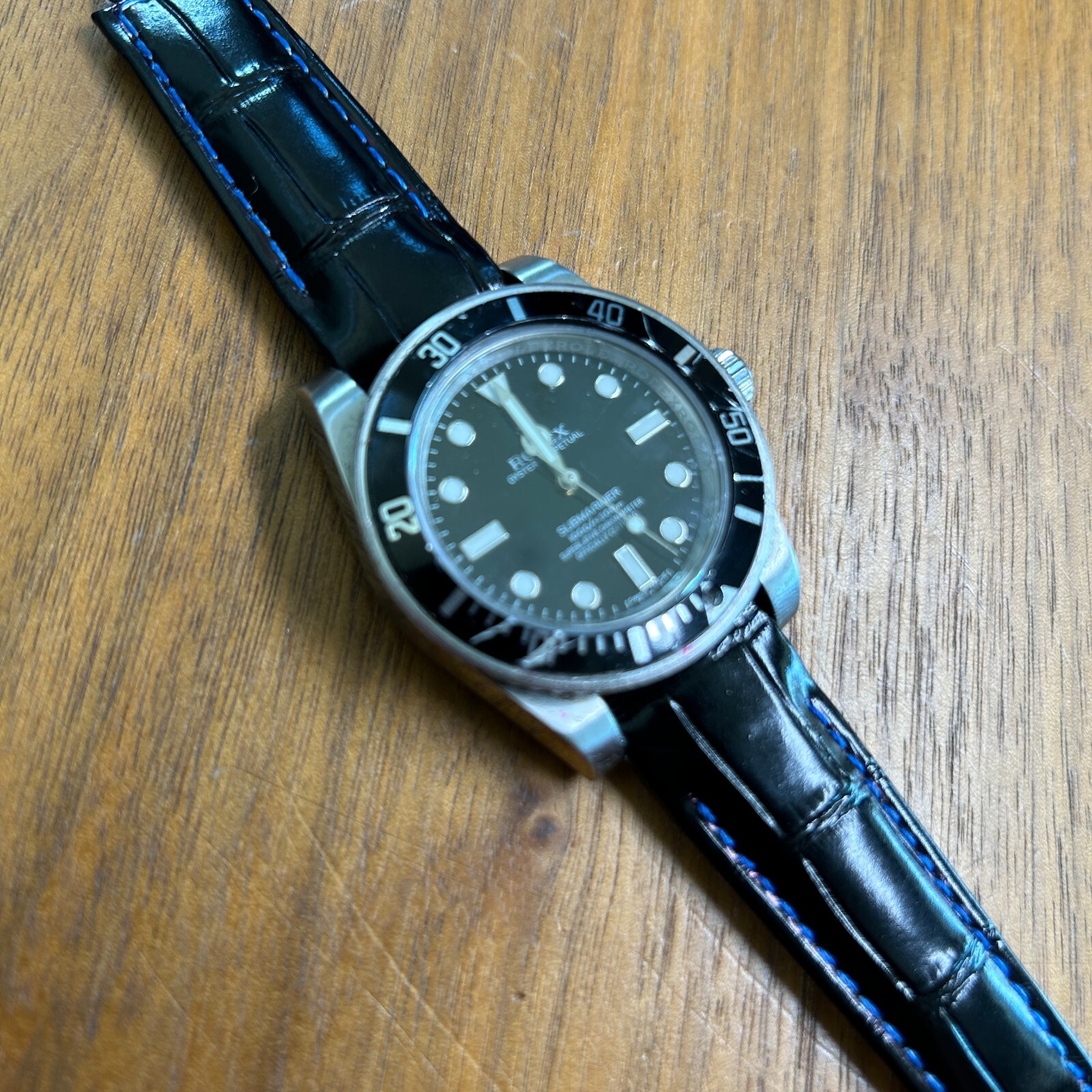 047◆ROLEX LEATHER WATCH BAND ALLIGATOR Real Leather cuff watches Band for Rolex watch - Handmade