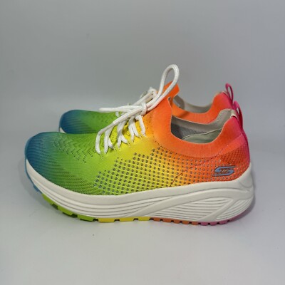Skechers BOBS Sparrow 2.0 Multicolor Rainbow Running Shoes Lace Up Womens Sz 6.5