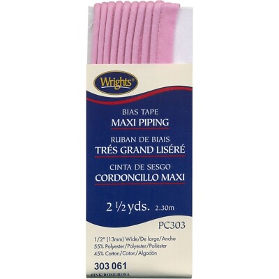 Pink Wrights Maxi Piping Bias Tape, 2.5 Yards x 1/2''