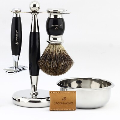 NEU JAG Shaving Herren Rasur Geschenkset DE Rasierhobel, Pinsel, Schale, Ständer