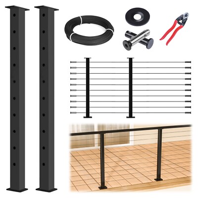 Muzata 3ft-6.5ft 36'' Black Cable Railing System DIY Kit (No Handrail) RWS2