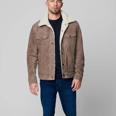 Pre-owned New York Blank Nyc Men's Brown Suede Jacket W/ Cream Sherpa Lining, “into The Wild”, M In Ivory