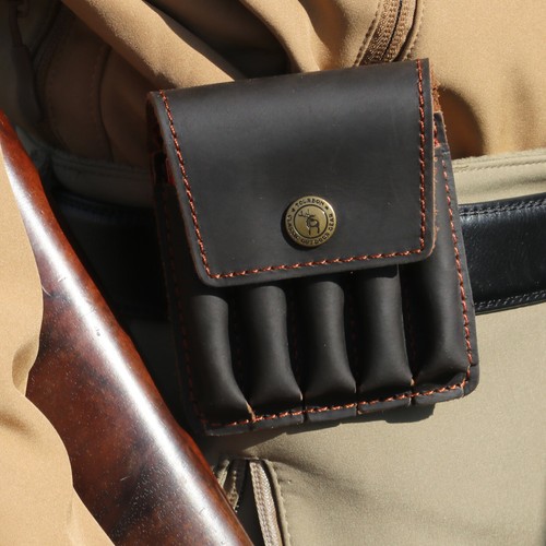 TOURBON Leather Shooting Rifle Ammo Belt Pouch Hunting Cartridge Wallet 5 Rounds