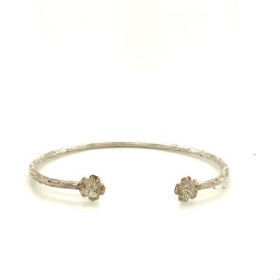 Vtg Sterling Sign 925 Handmade Carve Etched Bloom Flower End Cuff Bracelet 6 1/4