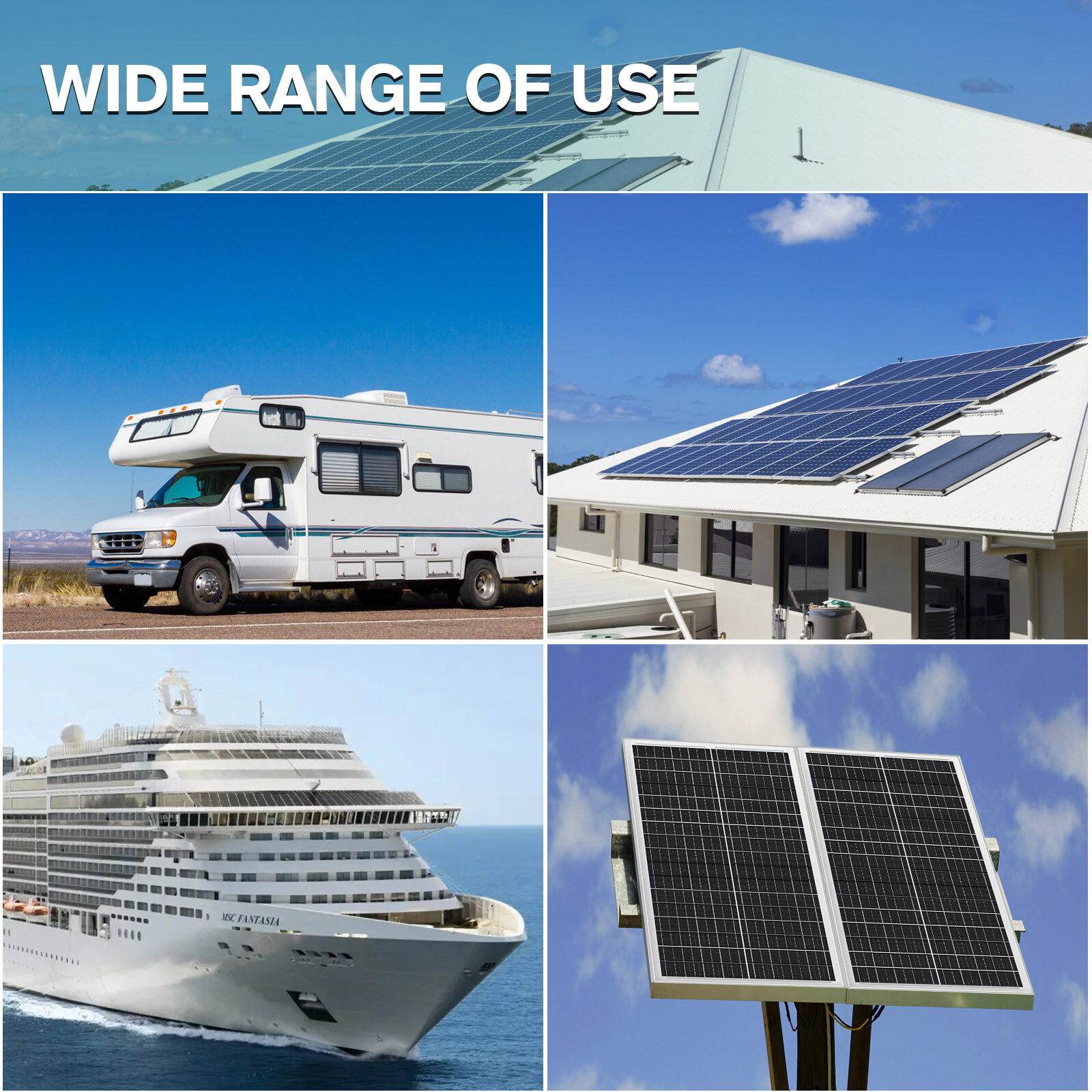 100W 200W 300W 400W Watt 12V Mono Solar Panel Kit Charger RV Home Off-Grid Boat