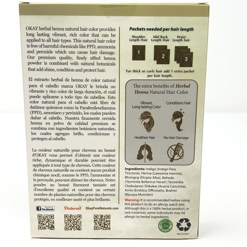 OKAY Pure Naturals Herbl Henna Natural Hair Color Brown 100% Natural Sealed Box