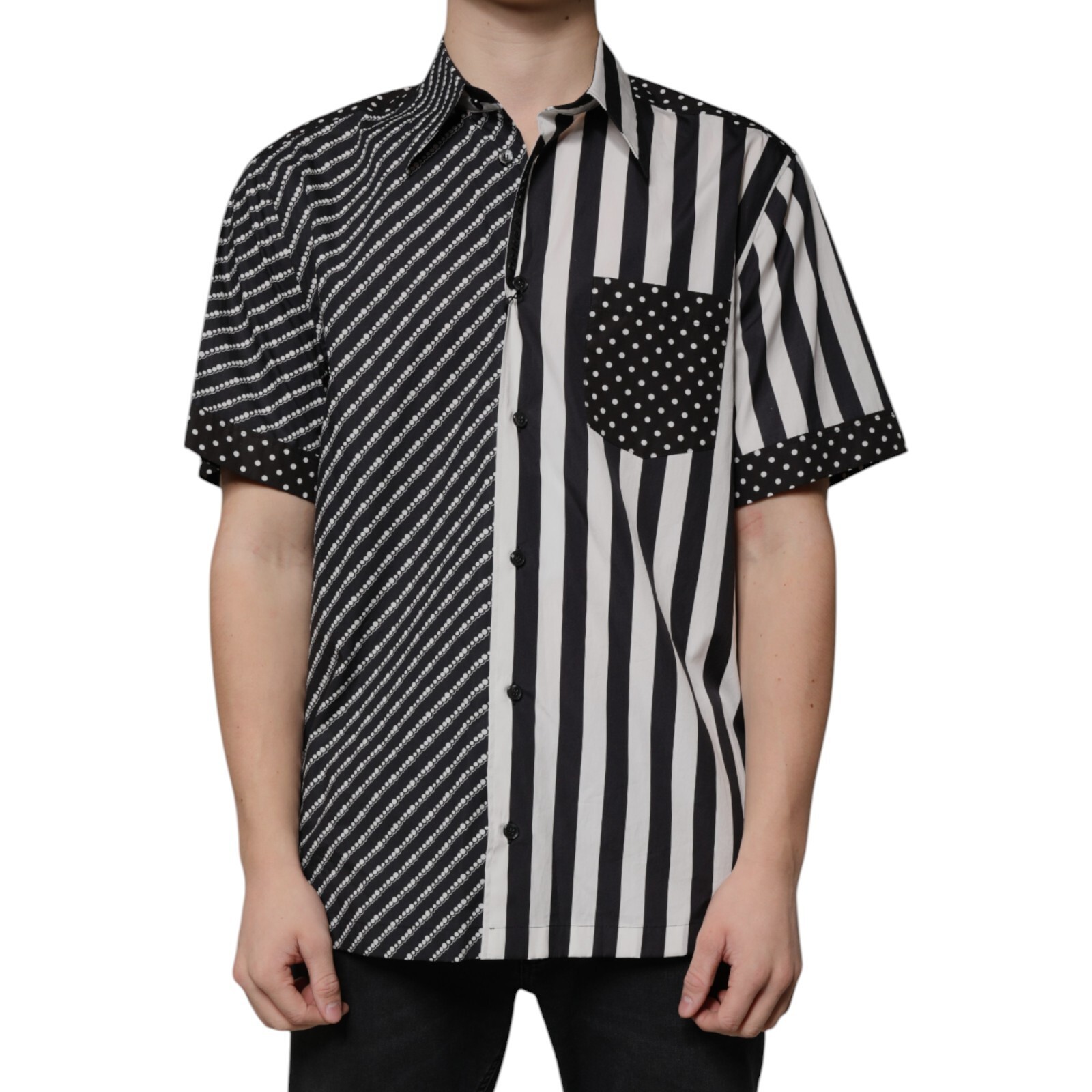 DOLCE & GABBANA Shirt Black White Stripe Button Down Casual DOLCE & GABBANA Shirt Black White Stripe Button Down Casual