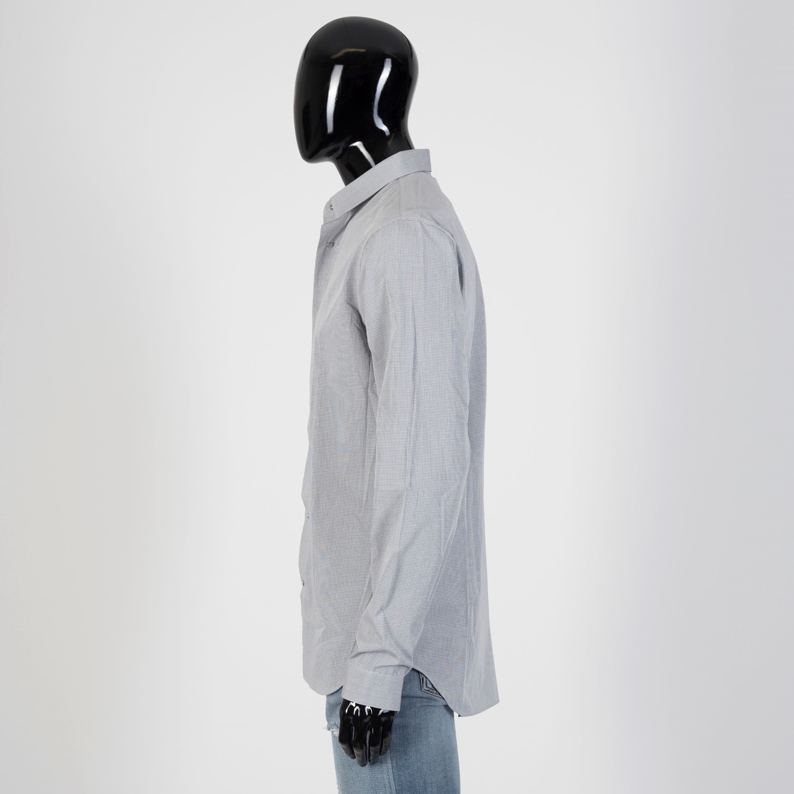 Pre-owned Dior 750$ Dress Shirt In Gray Micro Check Cotton Palladium-finished Snap Buttons