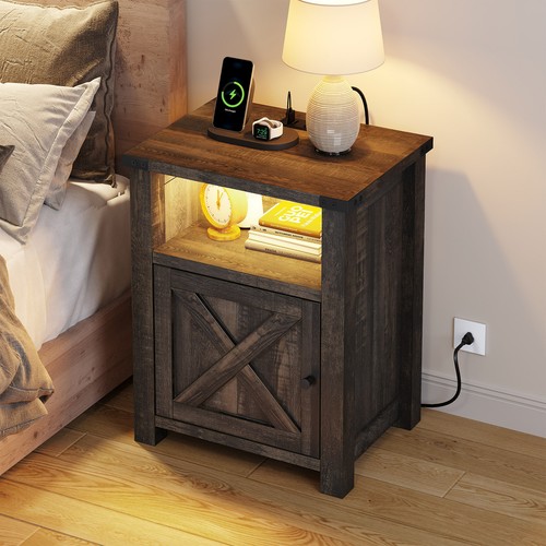 End Table W/ Led Lights & Charging Station Living Room Bedro