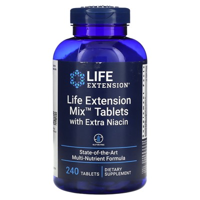 Таблетки Life Extension Mix с дополнительным содержанием ниацина, 240 таблеток