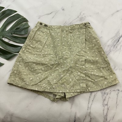 White Stag Womens Vintage Y2k Skort Shorts Size 8 Green White Floral Denim