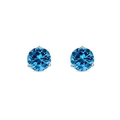 Pre-owned Shine Brite With A Diamond 2.75 Ct Round Cut Blue Earrings Studs Solid 18k White Gold Push Back Martini