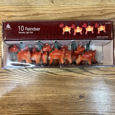 New Enchanted Forest Reindeer Christmas String Light Blow Mold Set Of 10