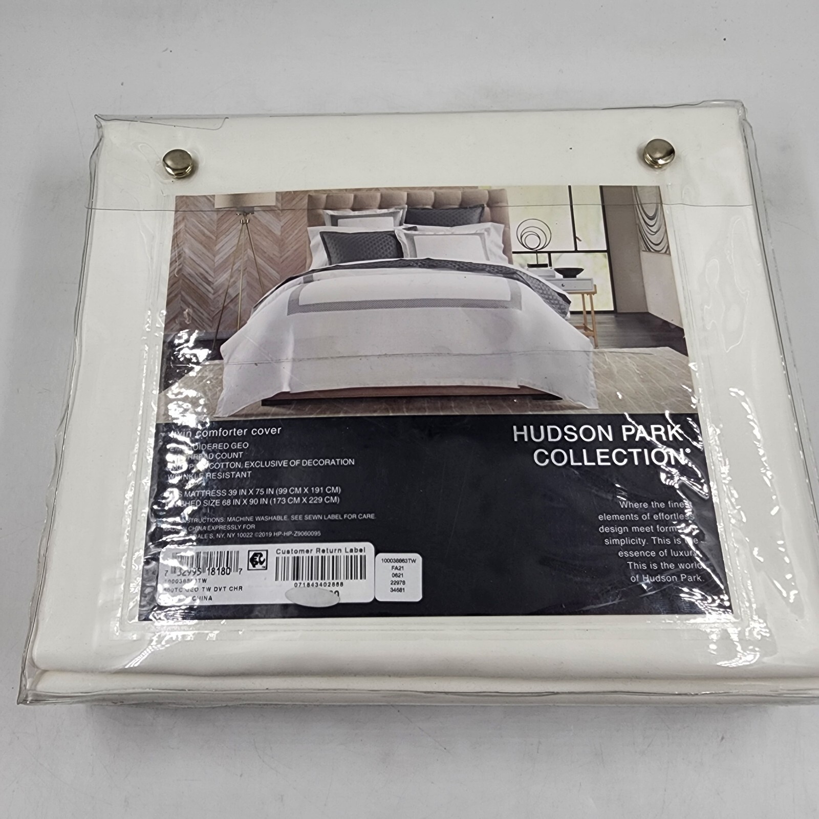 Hudson Park Collection 500TC Embroidered Geo Duvet Cover 39x75in Charcoal/White - Picture 13 of 16