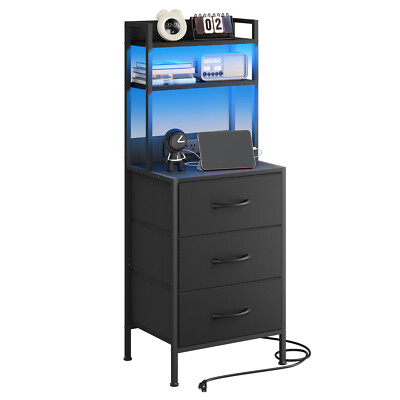Tall Nightstand with Charging Station Led Night Stand USB Port & Socket
