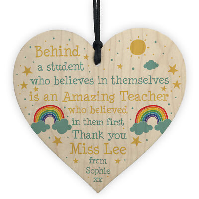 Amazing Teacher Wood Heart Personalised Thank You Teacher Assistant Gift Leaving