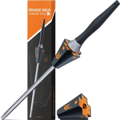 Orange Ninja Knife Honing Rod 10-inch with Adjustable Angle Guides 17° & 20°-...