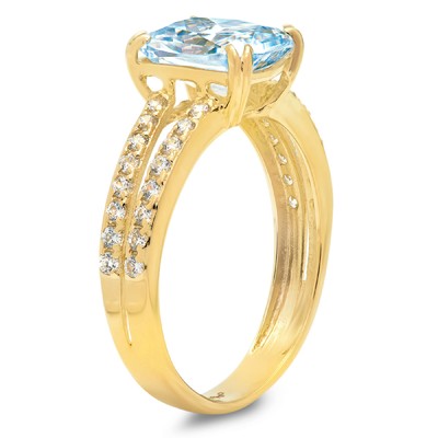 Pre-owned Pucci 3.50ct Cushion Cut Simulated Blue Diamond Promise Wedding Ring 14k Yellow Gold