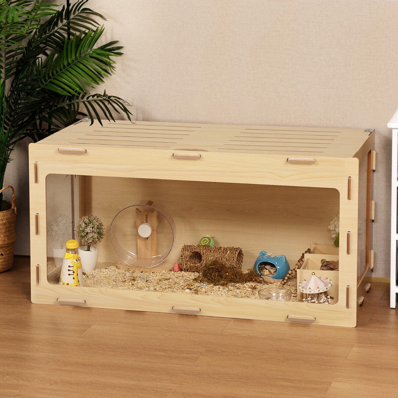 11 In 1 Wooden Hamster Cage With All Accessories, 15.8 Inch 3 Layer Acrylic Cage Pastoral Style Dwarf Hamster Cage Mouse Cage Pet Mice Hedgehogs Stairs Fence Swin