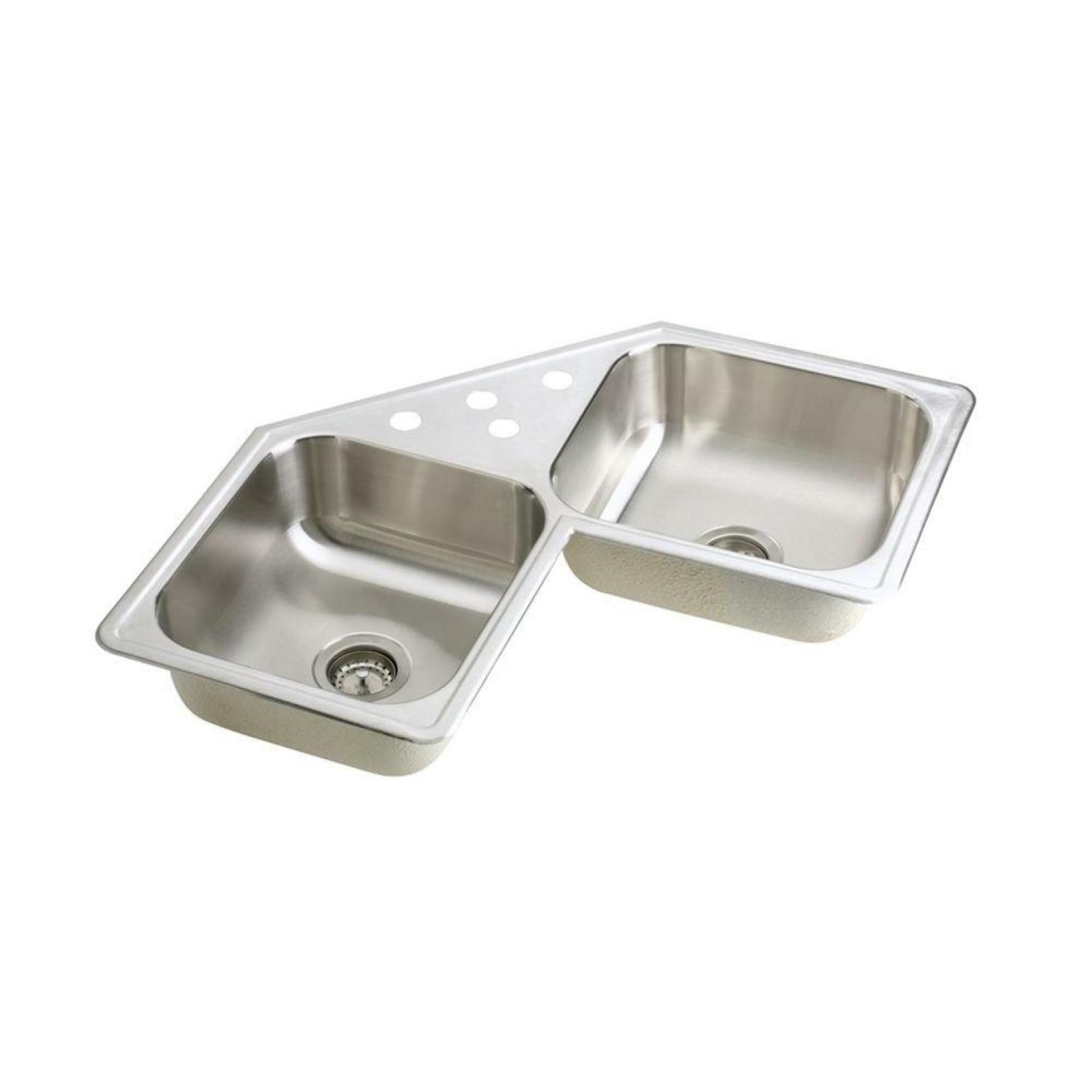 Double Bowl Kitchen Sink Basin Drop In Top Mount Stainless Steel Corner 4 Hole Ebay