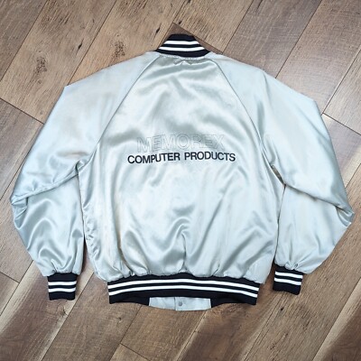 80s Vintage Nylon Bomber Jacket Memorex Computer Products Large Made In USA Vtg