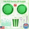 Gudvilla Green Party Decorations, 168 Pcs Green Paper Plates and Napkins Party Supplies, Birthday Plates Serve 24, for Birthday Baby Shower Graduation Father's Day