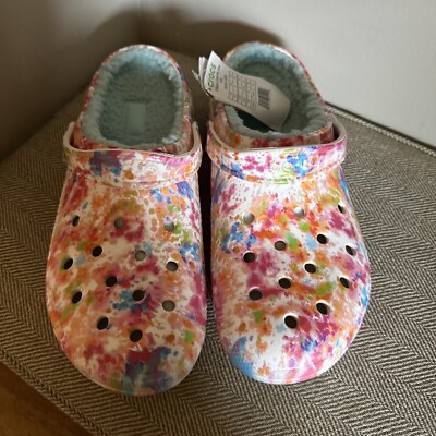 Crocs Unisex M12 W14 Classic Lined Clog Tie Dye 206341-83B Orange Zing Multi NEW