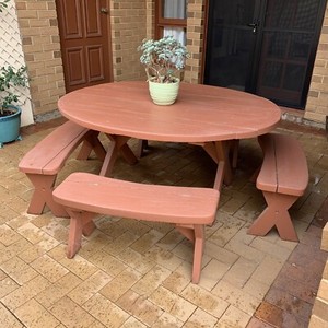 outdoor timber table and bench seats